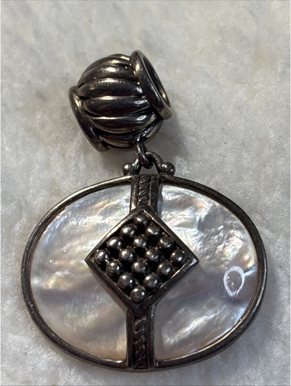925 Sterling Silver Vintage Real Mother-of-Pearl Beaded Slide Pendant